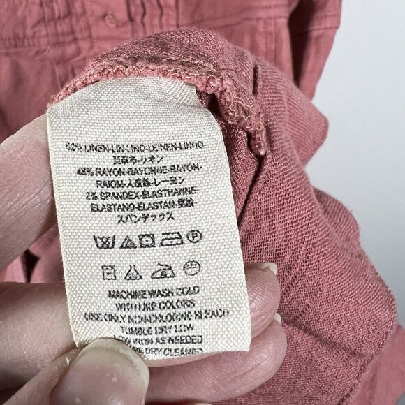 FREE PEOPLE Moonshine Mini Dress Pink Linen Blend Hippie Boho Pockets Women’s M - Picture 8 of 11